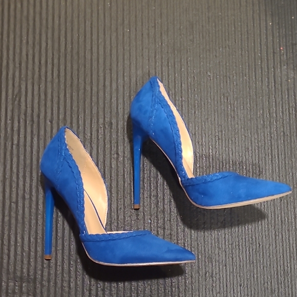 JustFab Women's Faux Suede Blue Heels - Picture 2 of 12